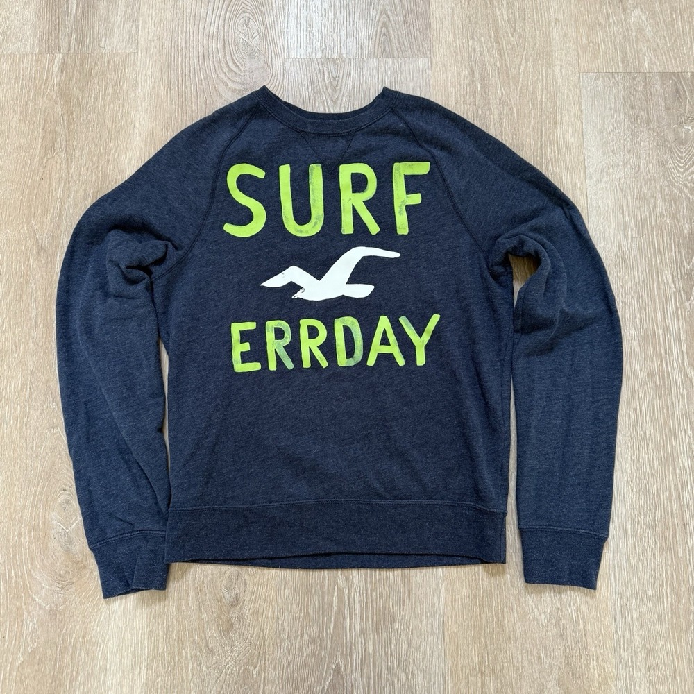 Hollister‎ Sweatshirt Mens Large Crew Pullover Blue Cotton Blend Slim Fit